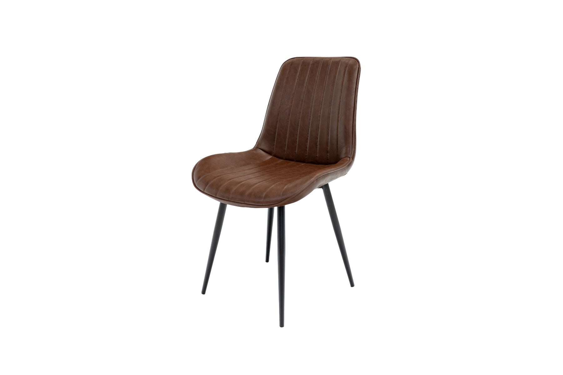 Pomona Antique Tan Faux Leather Dining Chair – Curved Design with Black Powder-Coated Legs