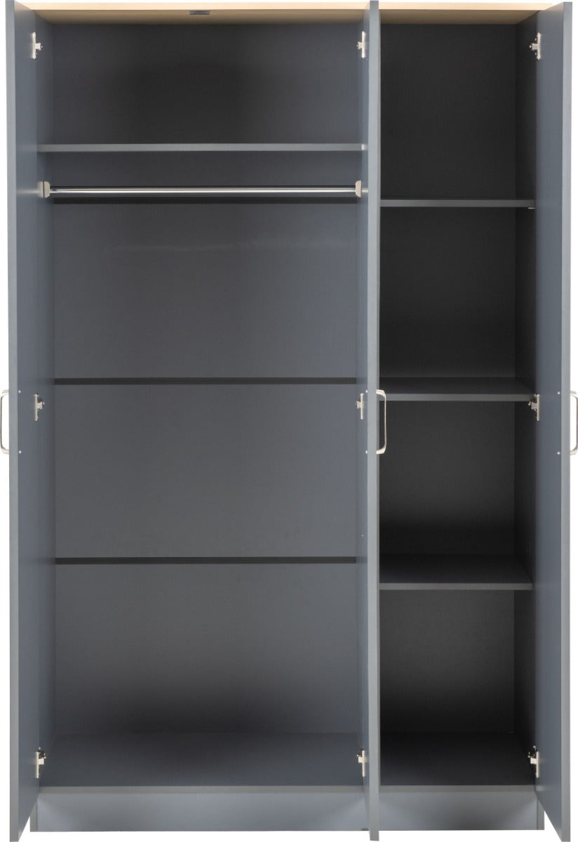 Portland Grey/Oak Effect 3 Door Wardrobe
