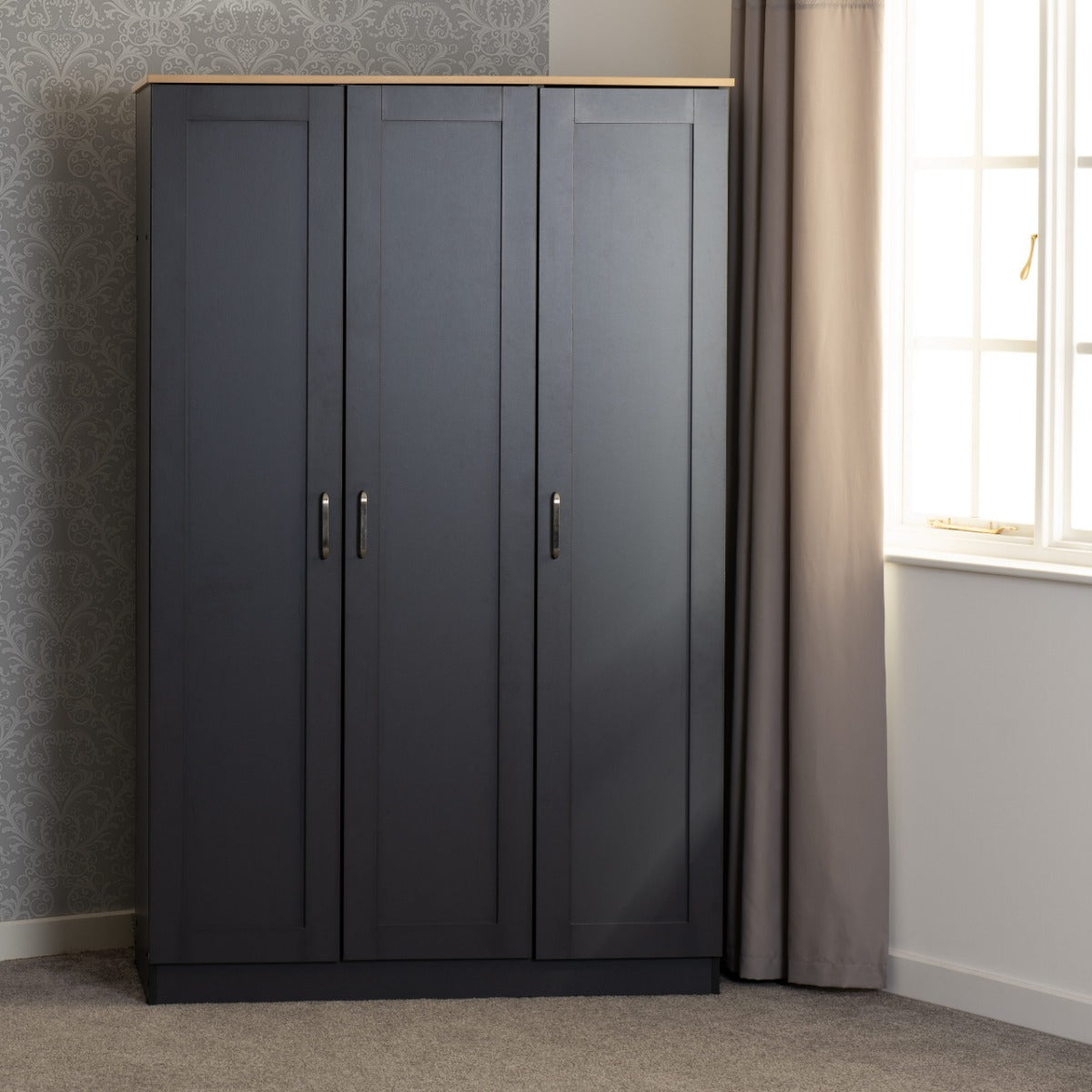 Portland Grey/Oak Effect 3 Door Wardrobe