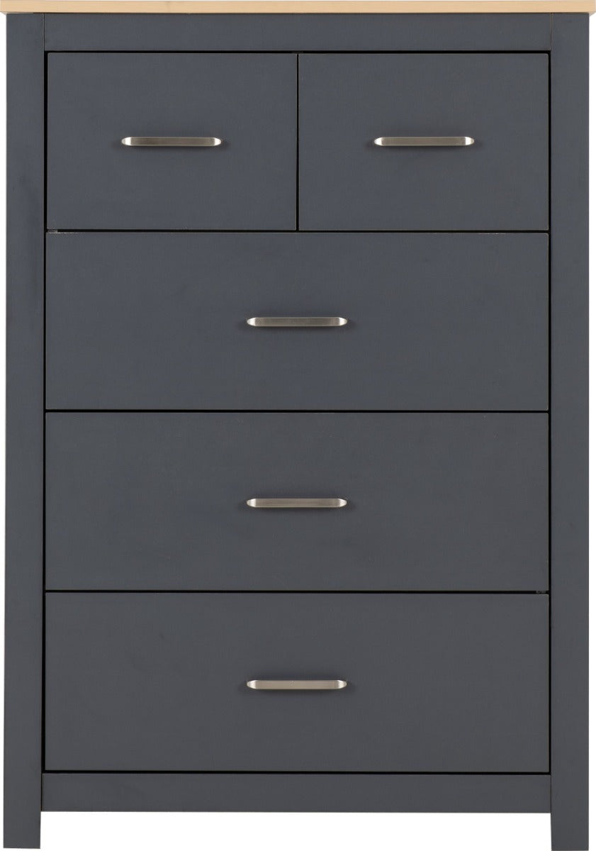 Portland 3+2 Drawer Chest Grey/Oak Effect