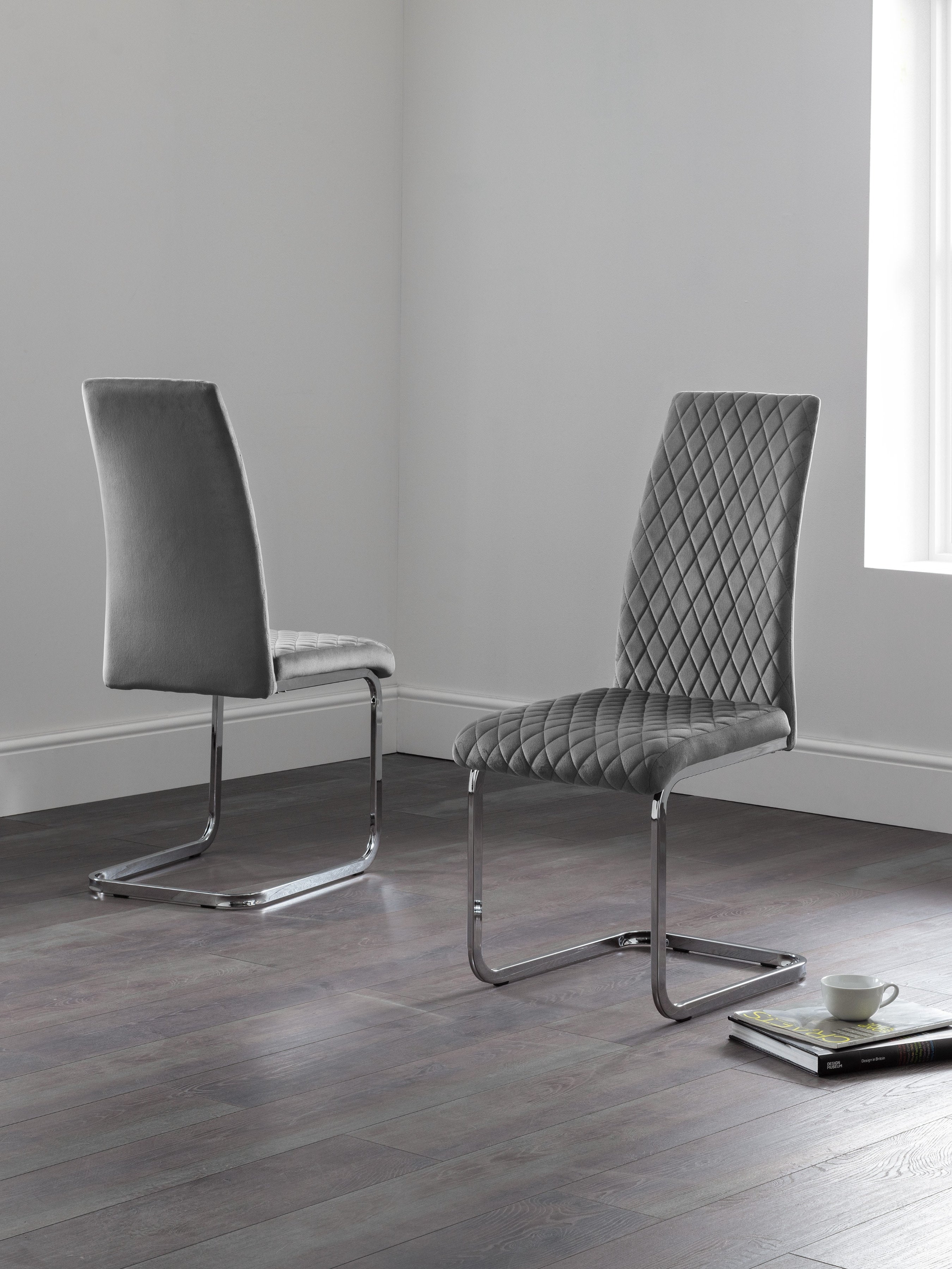 Set Of 4 Calabria Velvet Cantilever Chairs - Grey