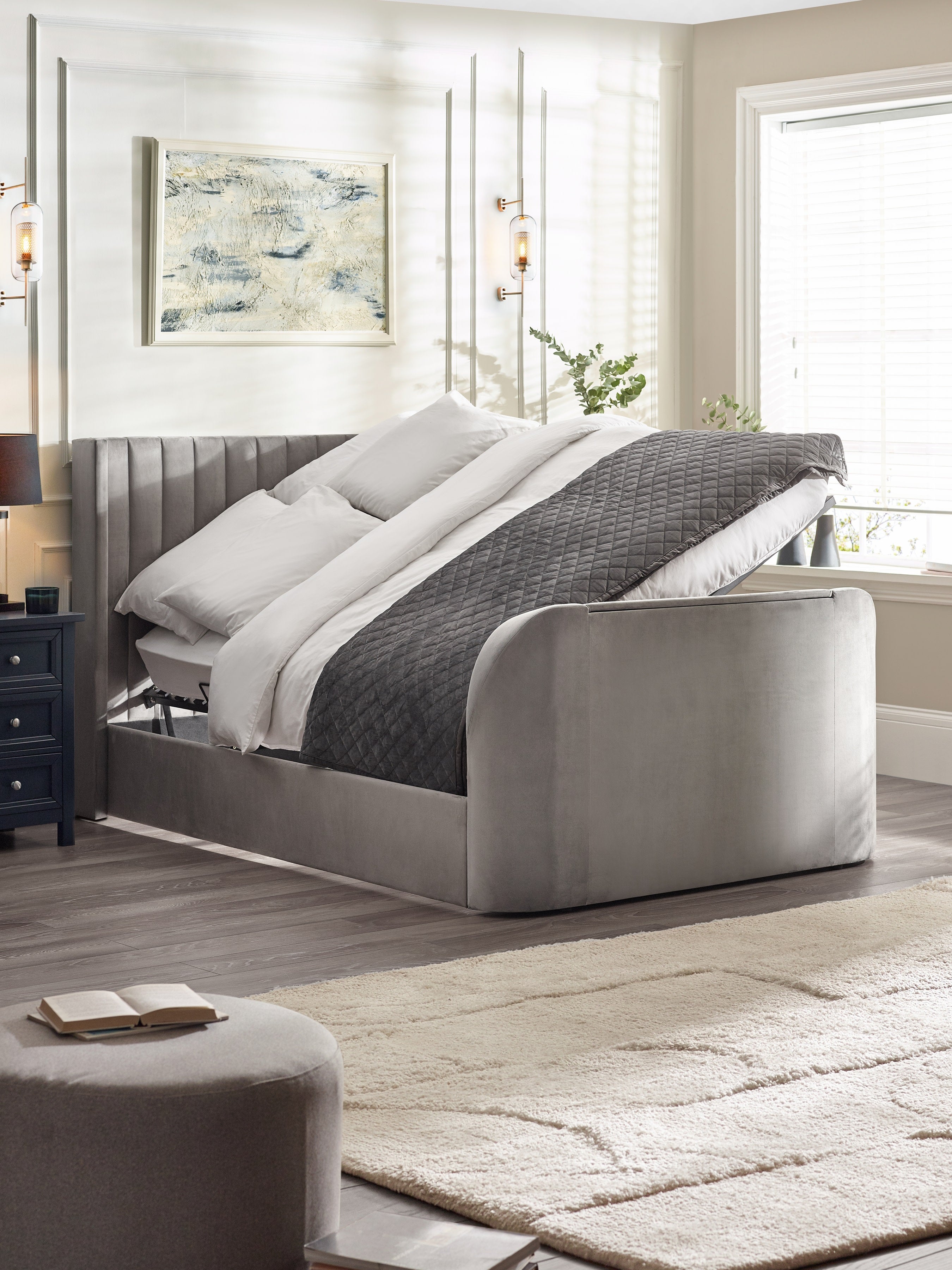 Clara Ottoman TV Bed 150cm - Light Grey