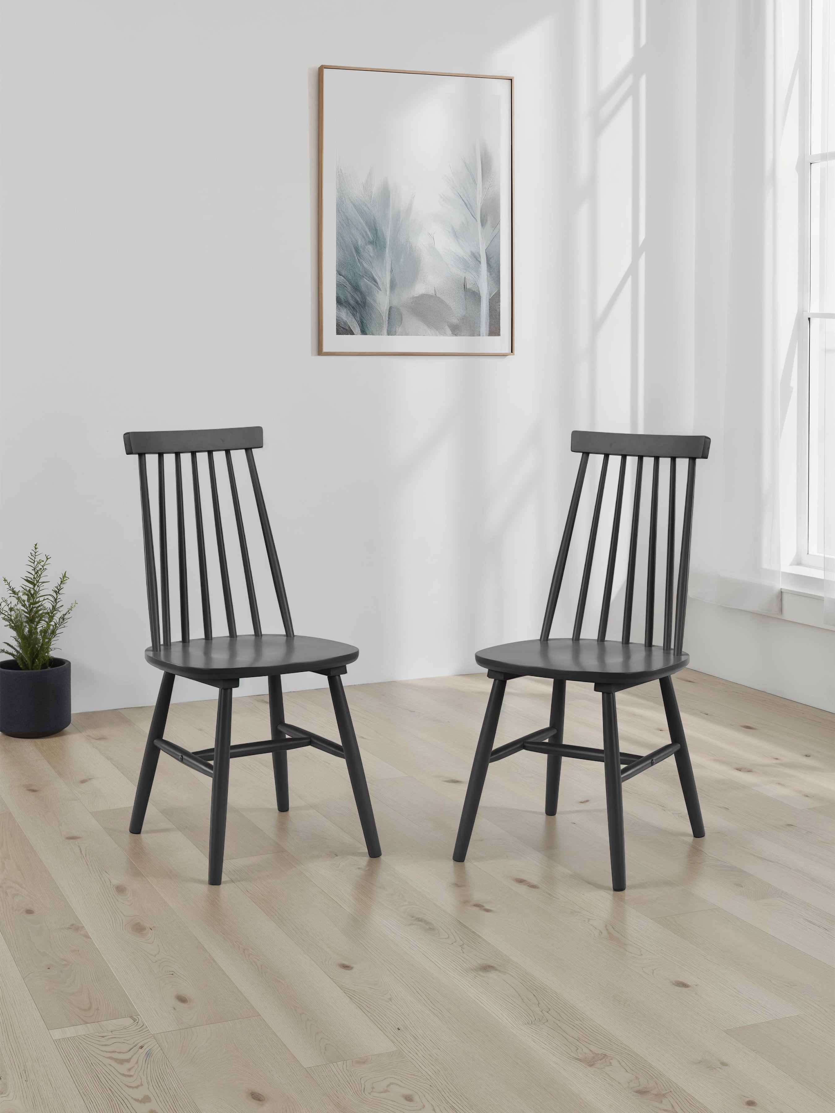 Set Of 2 Alassio Spindle Back Dining Chairs - Black