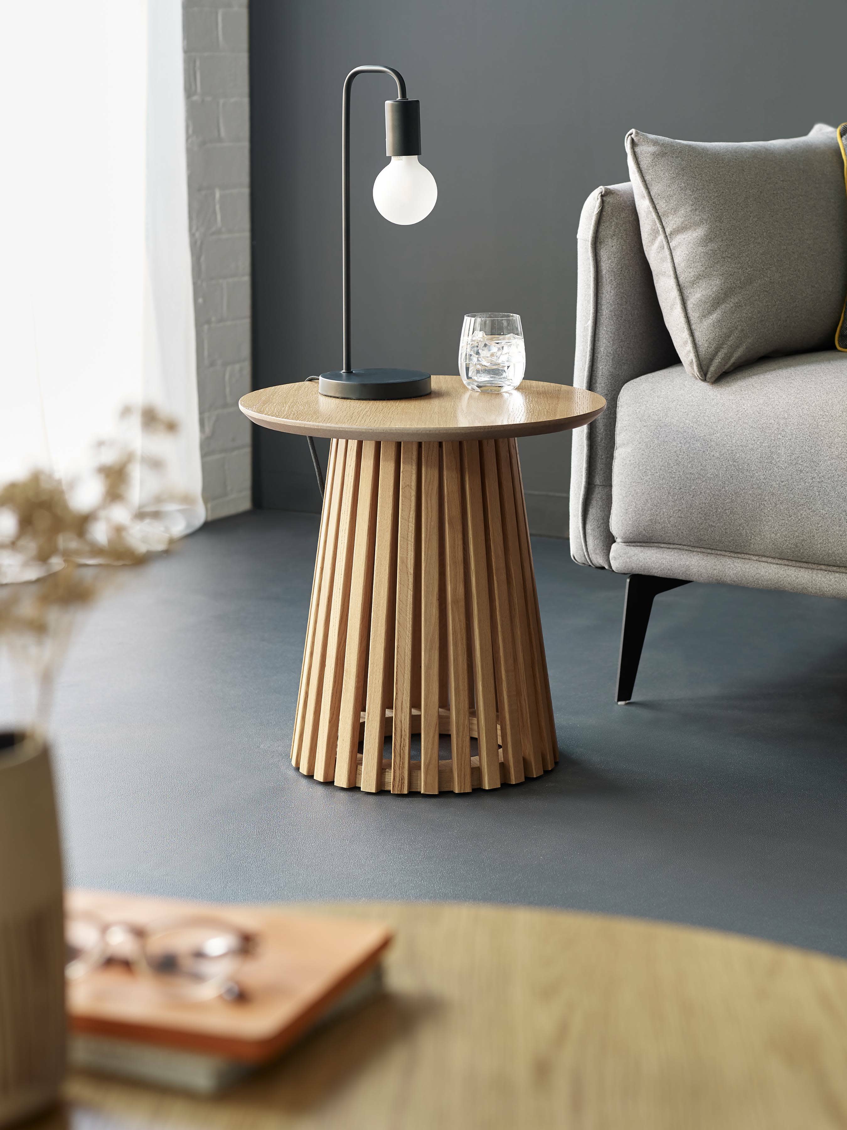 Ollie Natural Oak 45cm Round Lamp Table