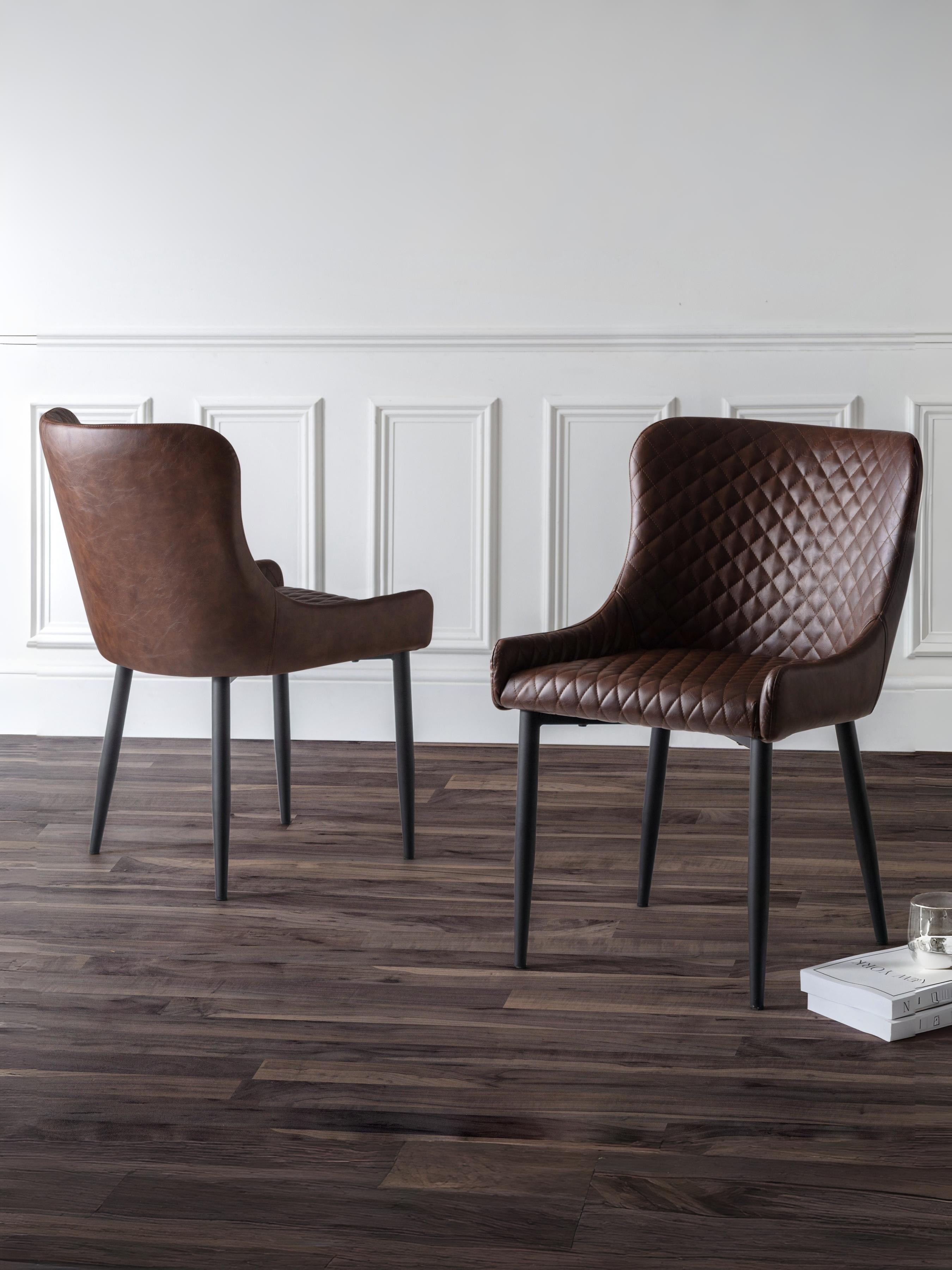 Set Of 2 Luxe Faux Leather Dining Chairs Brown