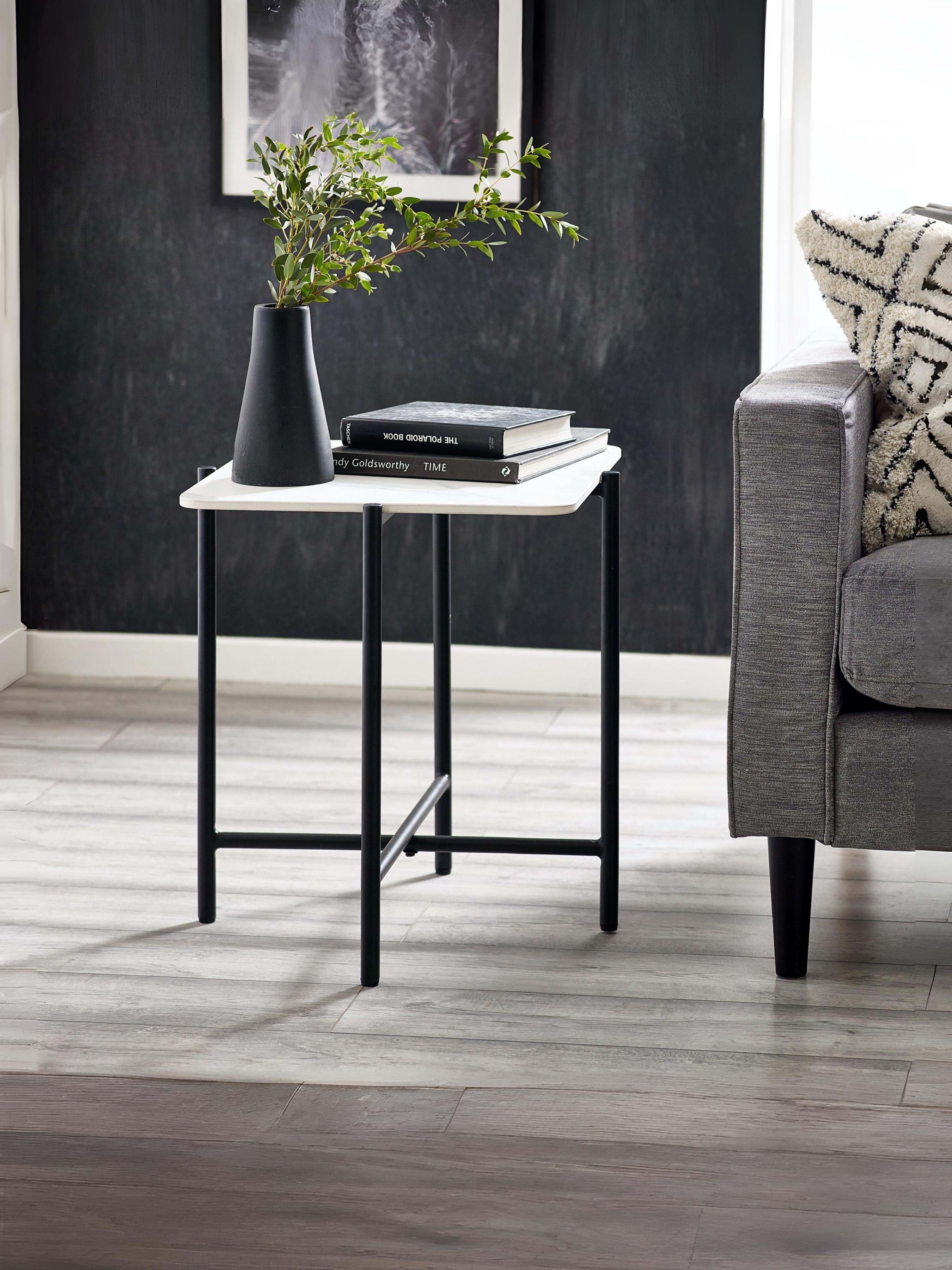 Siena White Marbled Sintered Stone Square Lamp Table