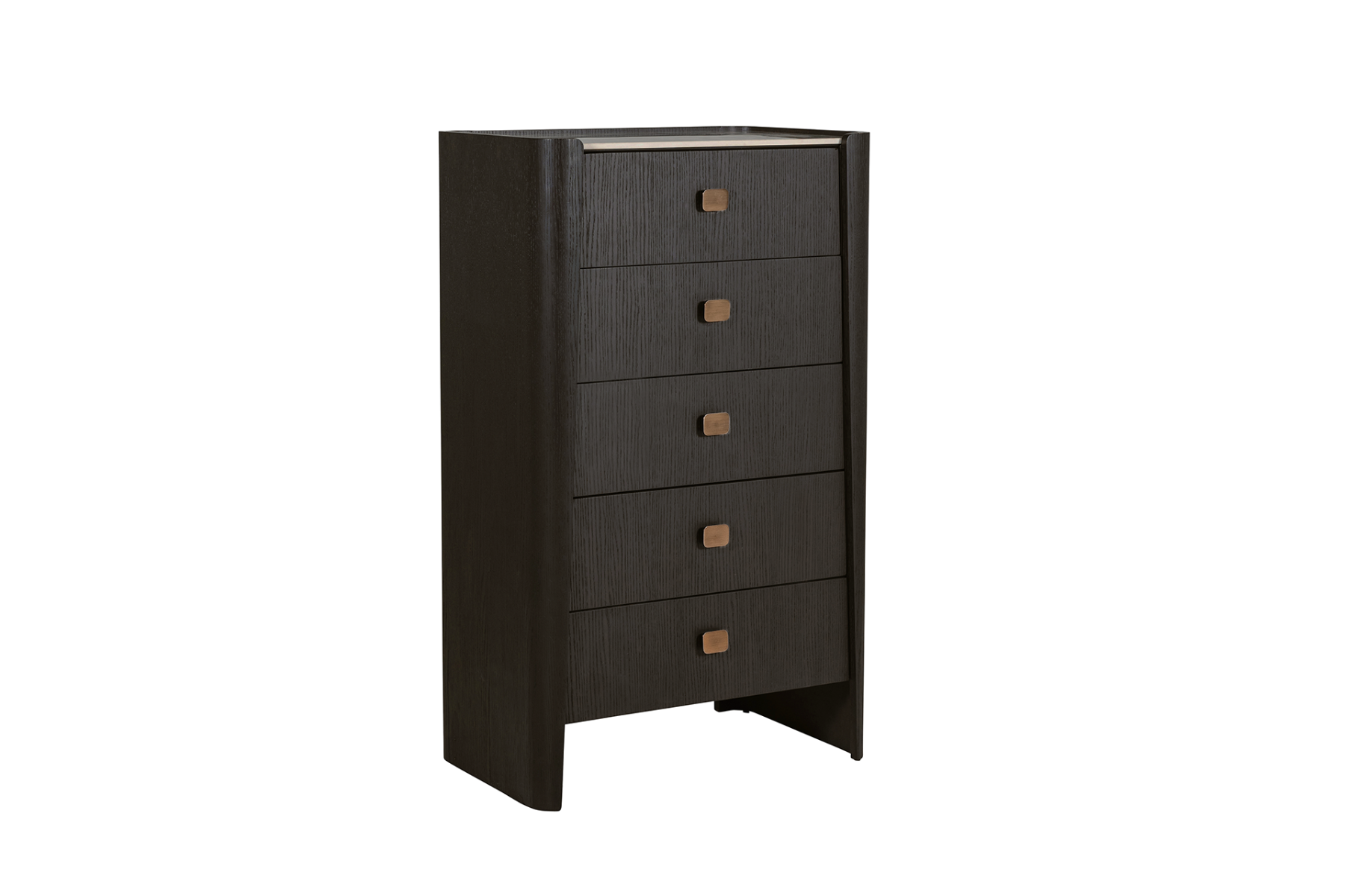 Rhodes Tall 5 Drawer Chest of Drawers in Ebony – Luxury Tall Chest with Sintered Stone Top and Copper Handles
