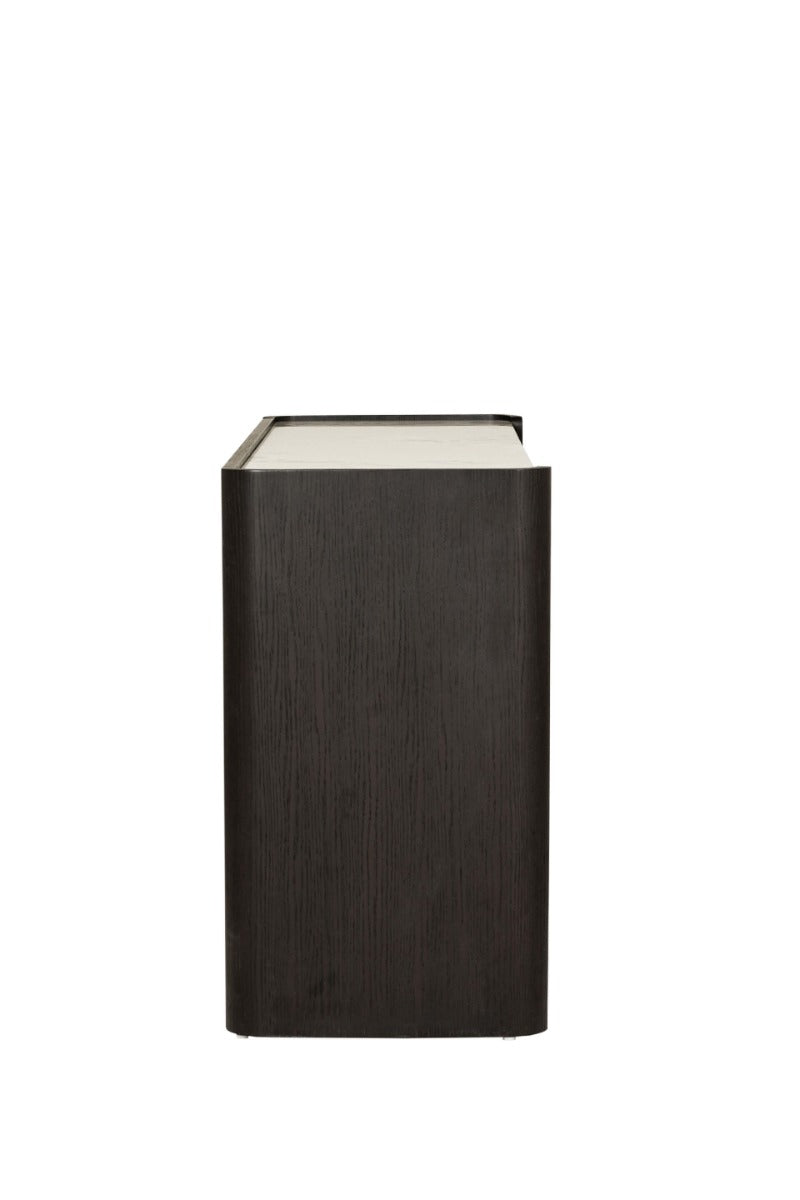 Rhodes 6 Drawer Chest of Drawers in Ebony – Luxury Dressing Chest with Sintered Stone Top and Copper Handles