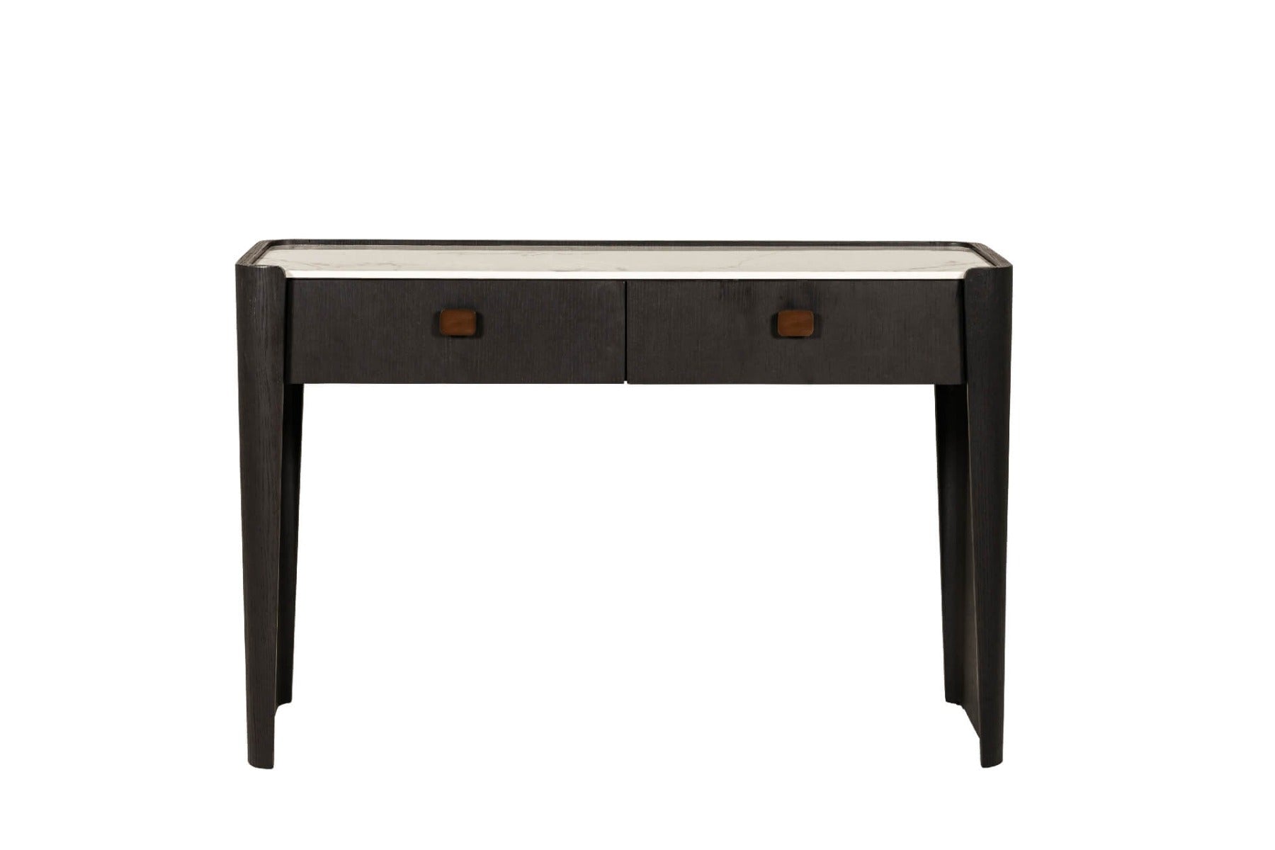Rhodes 2 Drawer Dressing Table in Ebony – Luxury Dressing Table with Sintered Stone Top and Copper Handles