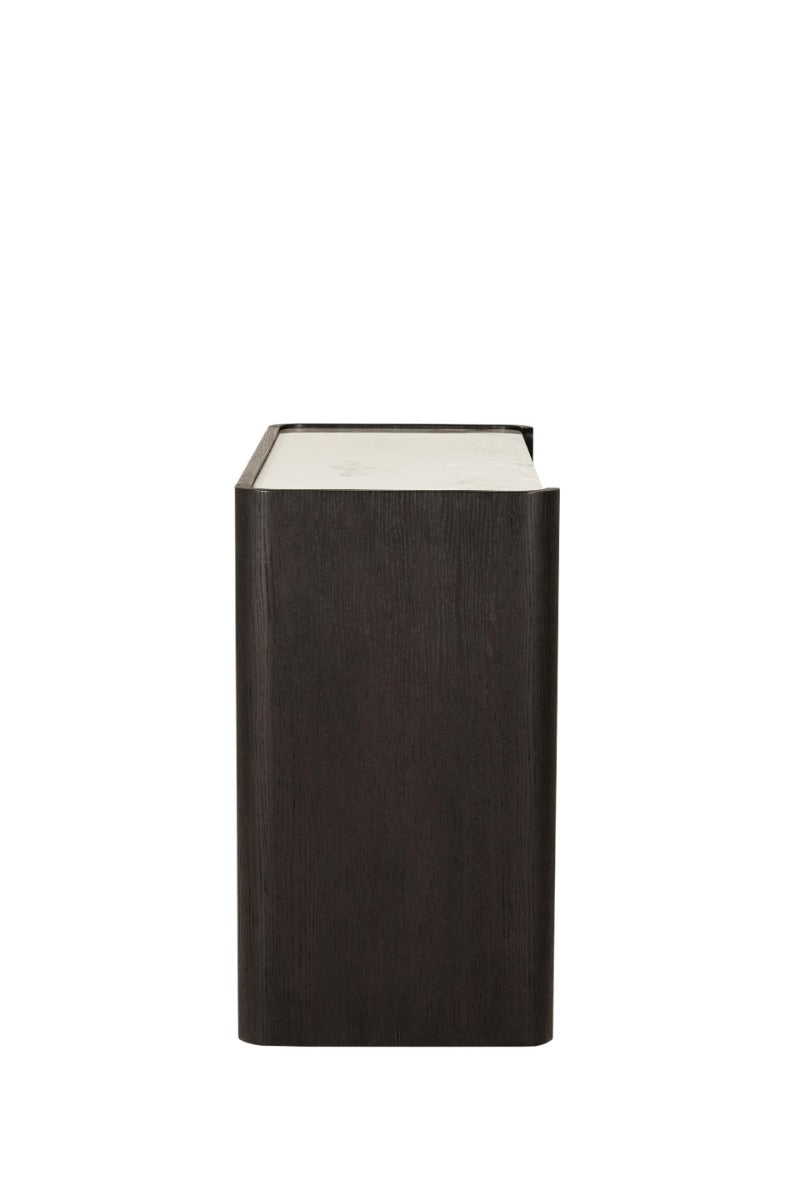 Rhodes 2 Drawer Dressing Table in Ebony – Luxury Dressing Table with Sintered Stone Top and Copper Handles