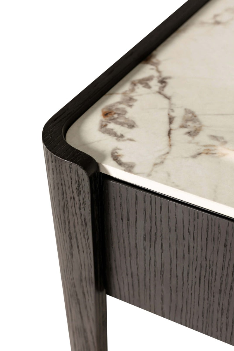 Rhodes 2 Drawer Dressing Table in Ebony – Luxury Dressing Table with Sintered Stone Top and Copper Handles
