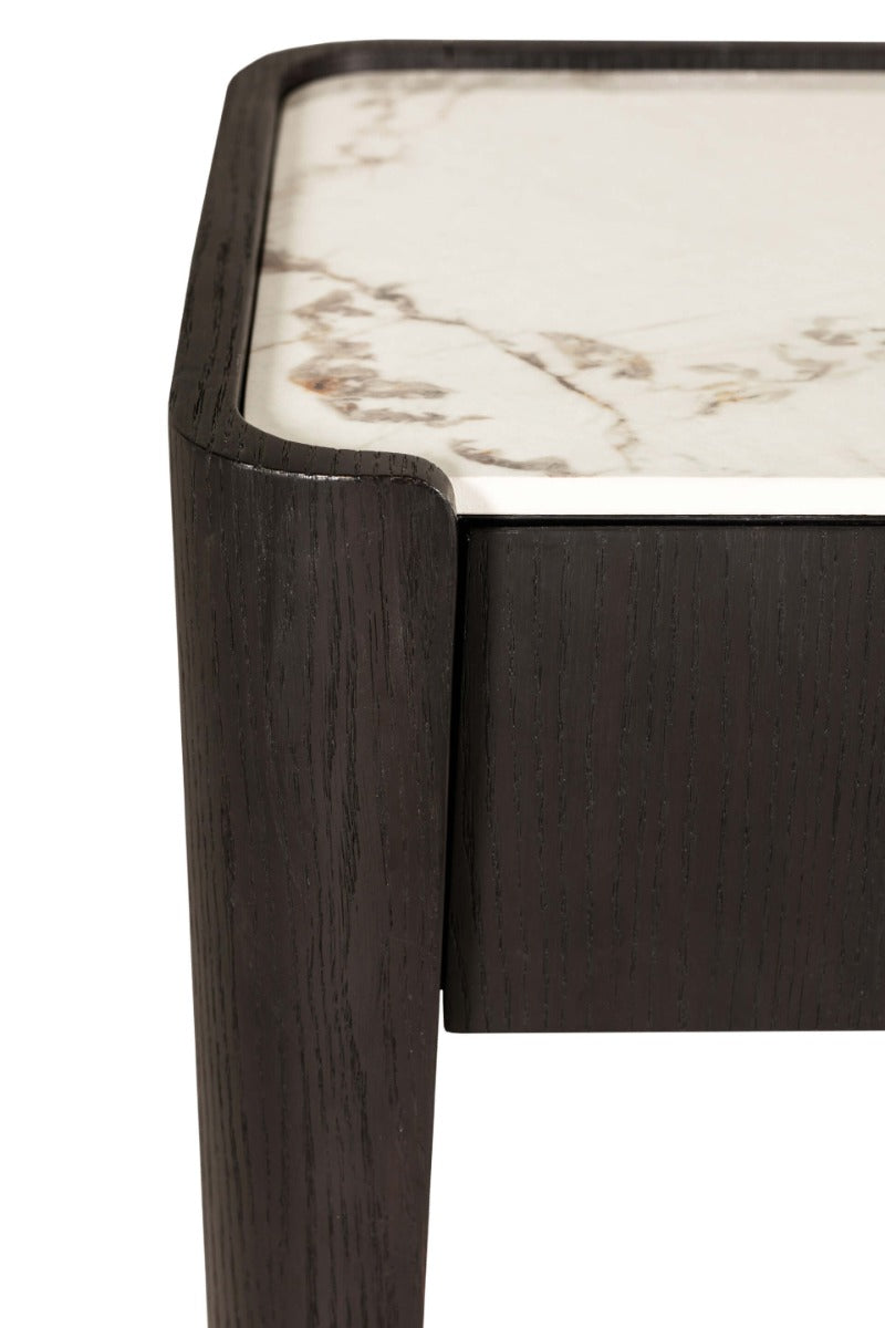 Rhodes 2 Drawer Dressing Table in Ebony – Luxury Dressing Table with Sintered Stone Top and Copper Handles