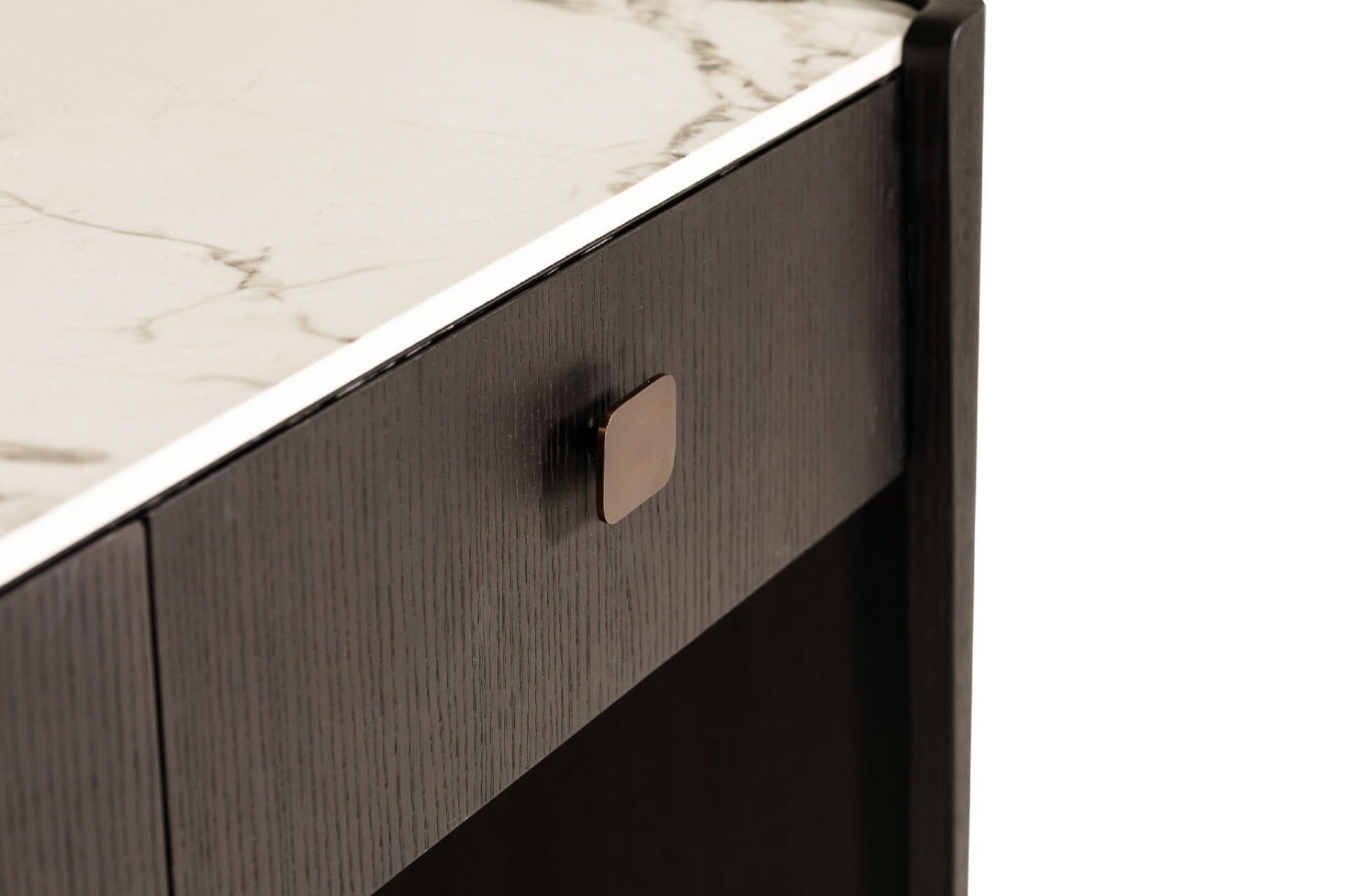 Rhodes 2 Drawer Dressing Table in Ebony – Luxury Dressing Table with Sintered Stone Top and Copper Handles