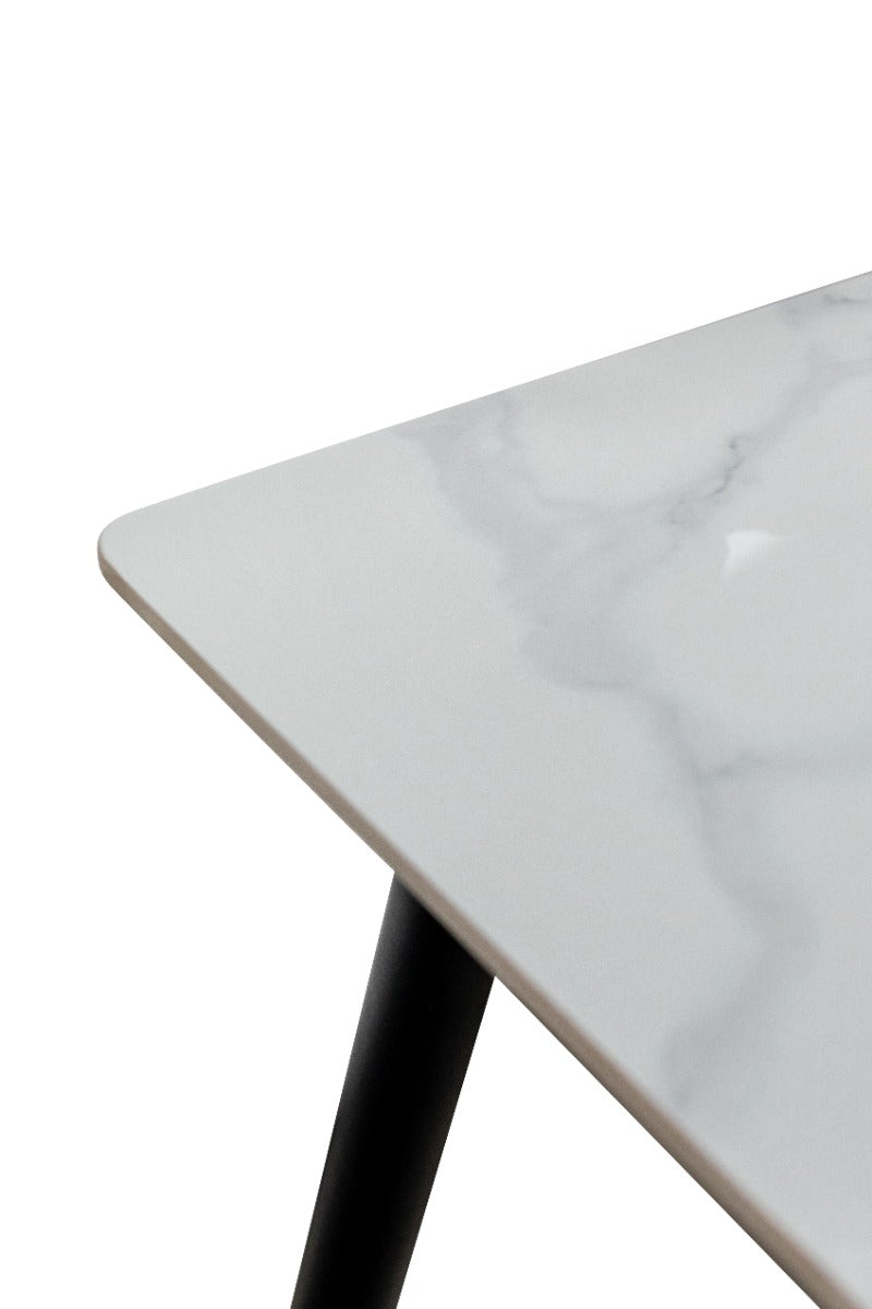 Riga 1.3m Dining Table – Snow White with Black Legs, Sleek Modern Design