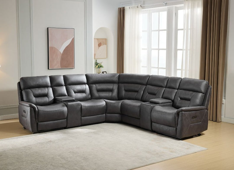 Rowan Sectional Grey Fabric Powered Sofa