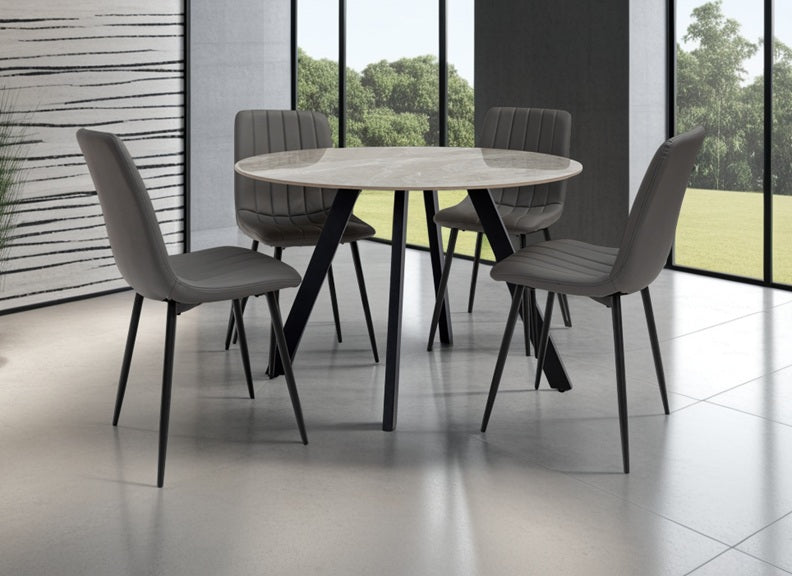 Saldini Round Table & 611 Grey PU Chairs