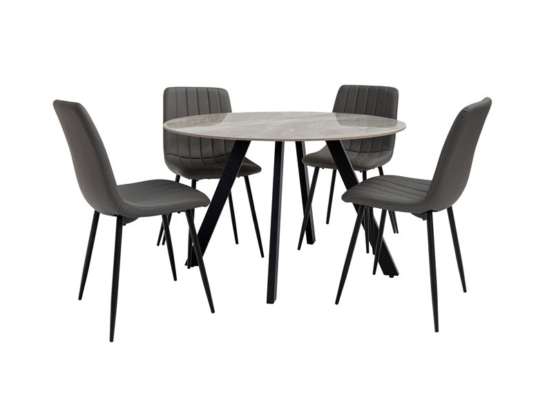 Saldini Italy Grey Stone 1.1m Round Dining Table W/611 Chairs– Marble Effect