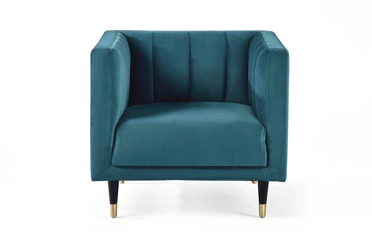 Salma Scalloped Back Chair - Teal | Luxurious Velvet Chair with Brass Tip Legs