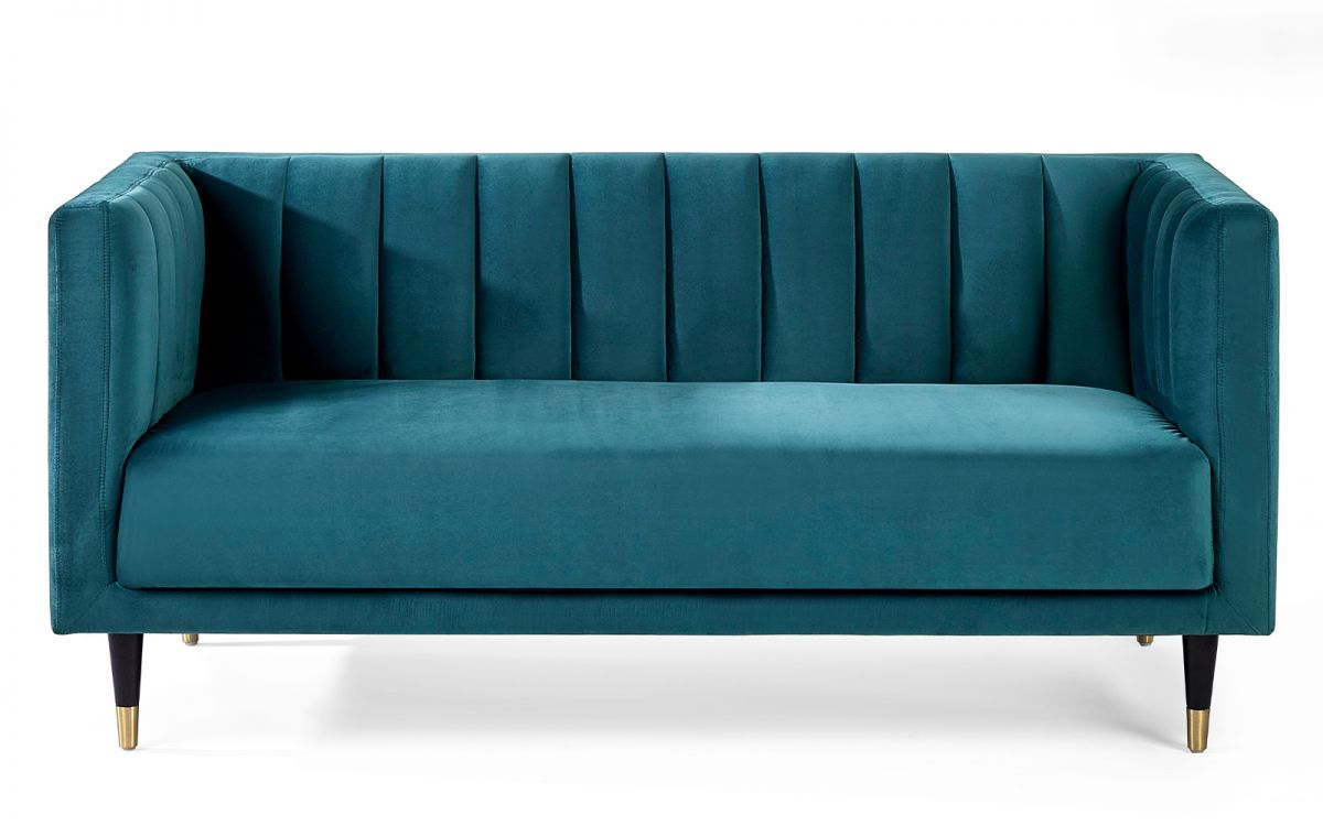 Salma Scalloped Back 2 Seater - Teal | Elegant Velvet Sofa with Brass Tip Legs