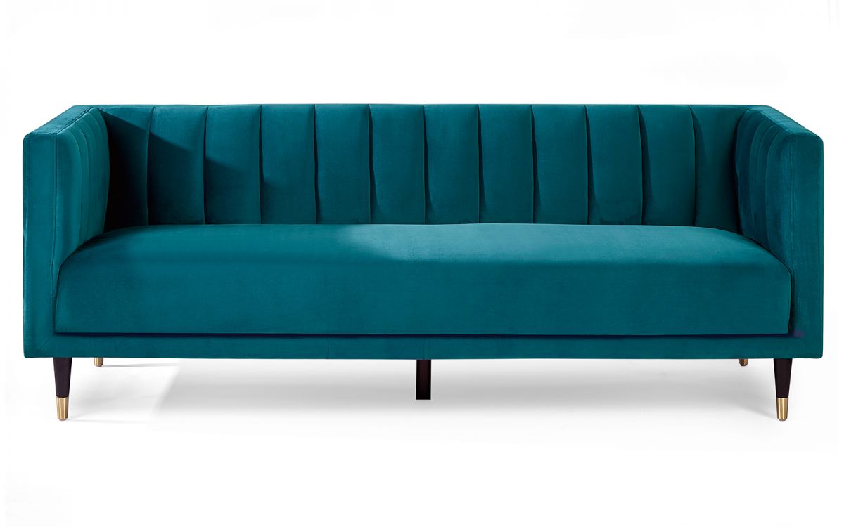 Salma Scalloped Back 3 Seater - Teal | Luxurious Velvet Sofa with Brass Tip Legs
