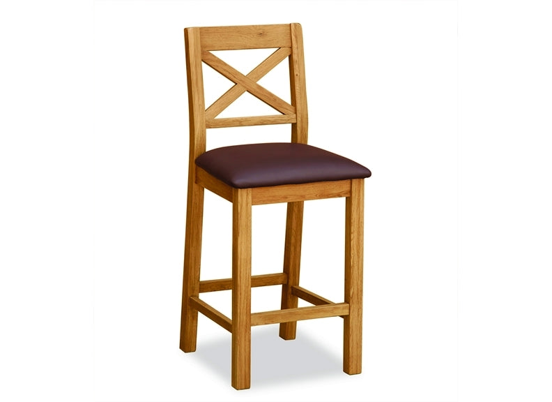 Salisbury Oak Bar Stool With Brown PU Seat