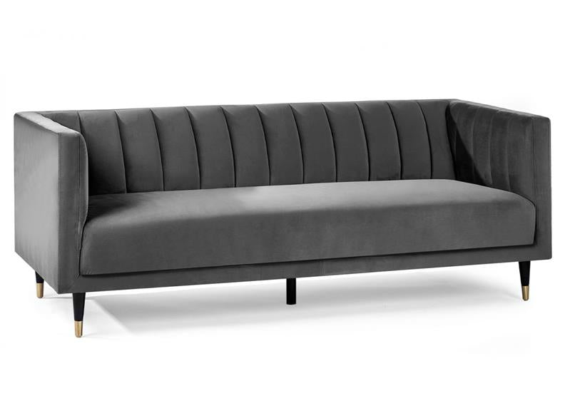 Salma Scalloped 3+2+1 Sofas - Grey | Luxurious Velvet Sofas with Brass Tip Legs