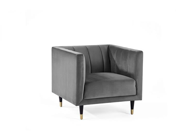 Salma Scalloped 3+2+1 Sofas - Grey | Luxurious Velvet Sofas with Brass Tip Legs