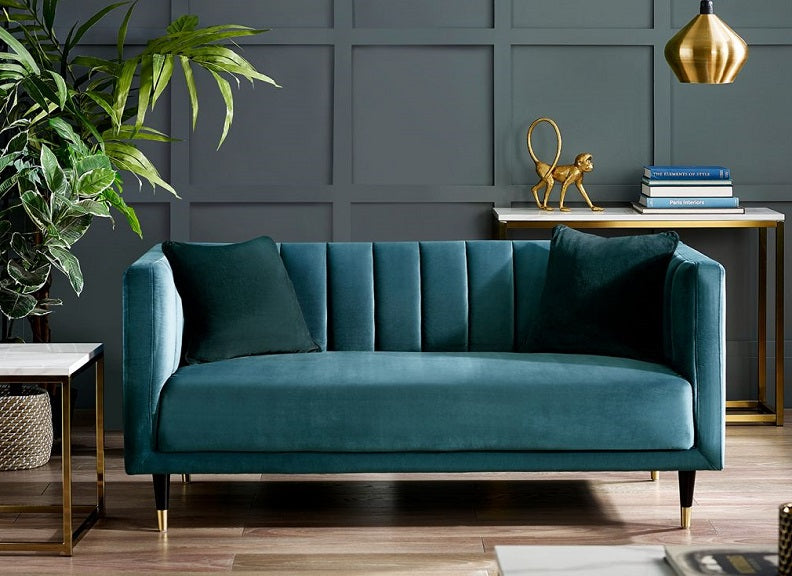 Salma Scalloped 3+2+1 Sofas - Teal | Luxurious Velvet Sofas with Brass Tip Legs