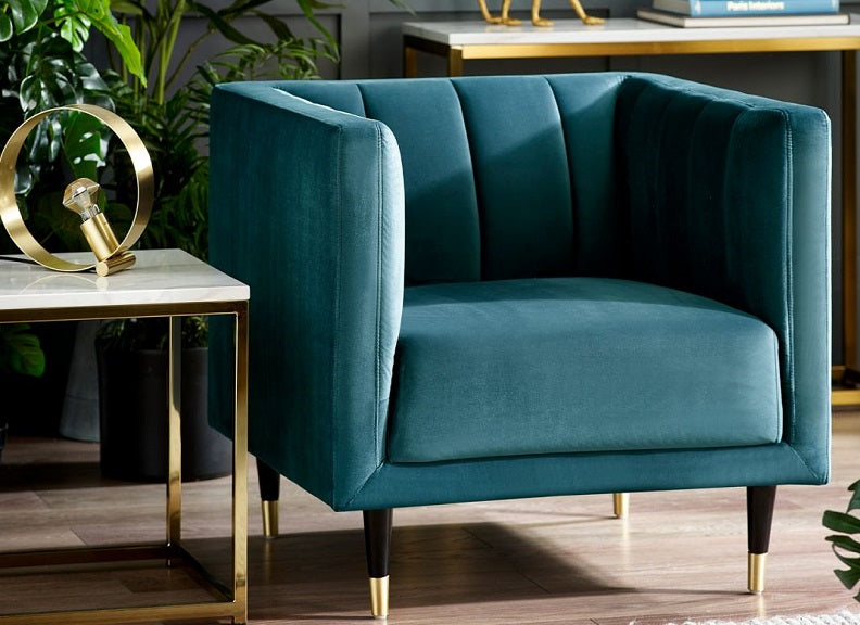 Salma Scalloped 3+2+1 Sofas - Teal | Luxurious Velvet Sofas with Brass Tip Legs