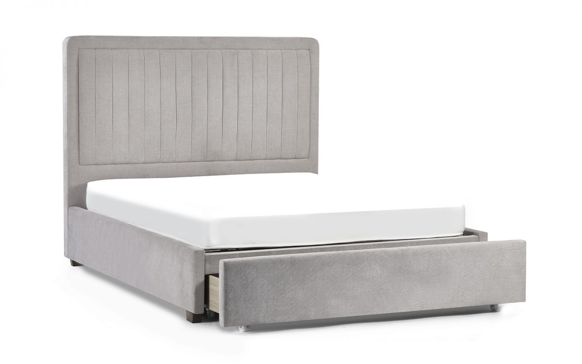 Savannah Double Bed 150cm - Grey | Velvet Upholstered Bed with Storage Drawer