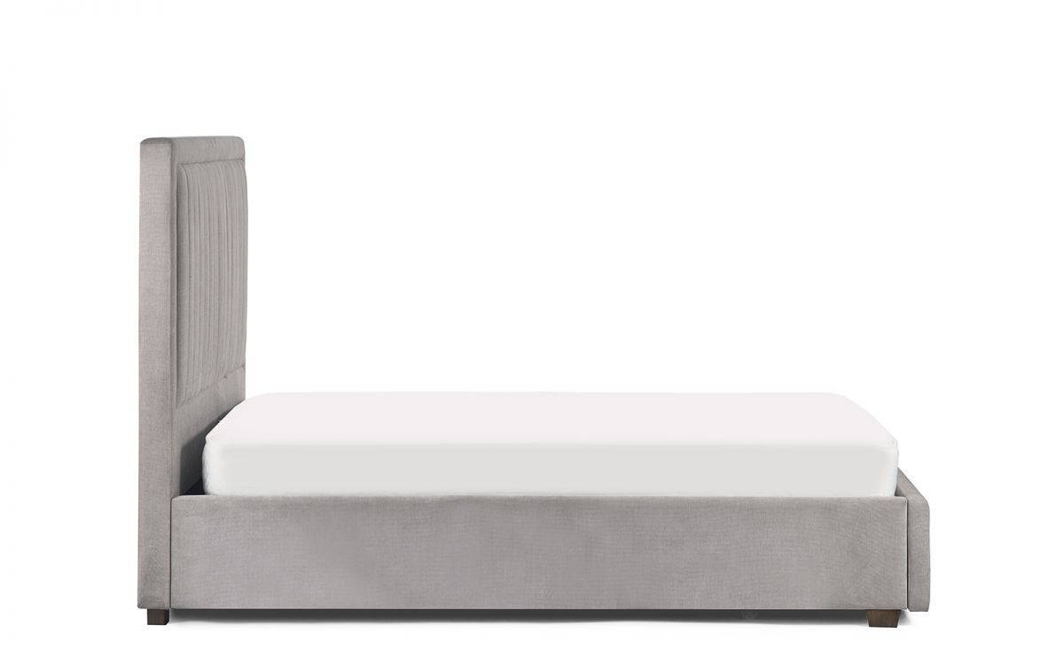 Savannah Double Bed 150cm - Grey | Velvet Upholstered Bed with Storage Drawer