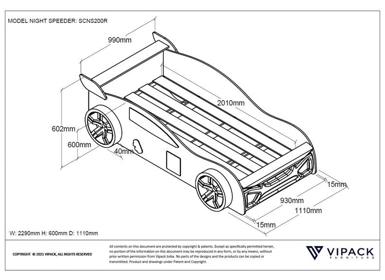 CARBEDS NIGHT SPEEDER BED 90 X 200 CM RED