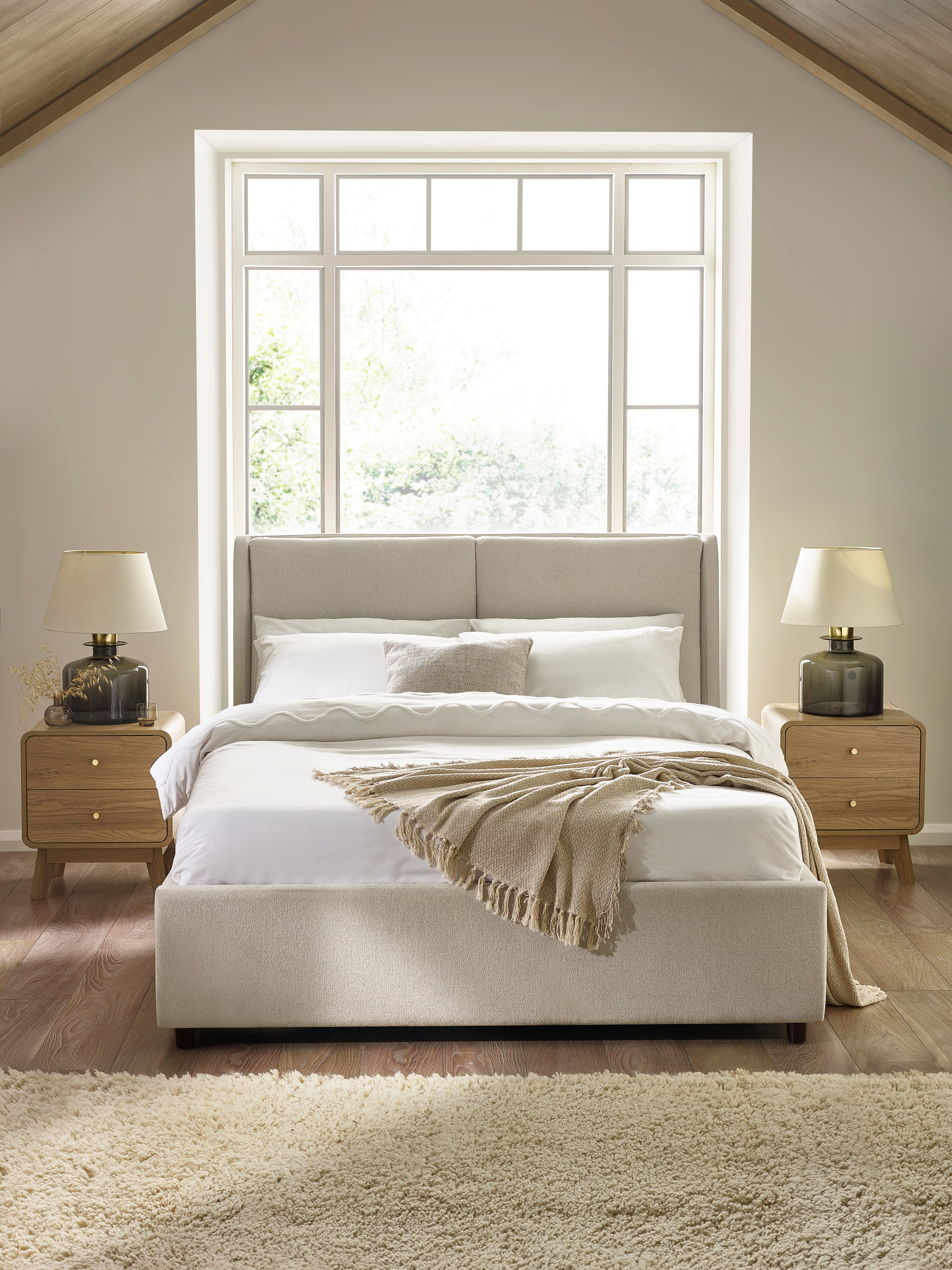 Maddock Beige Upholstered Ottoman Storage 150cm King Bed