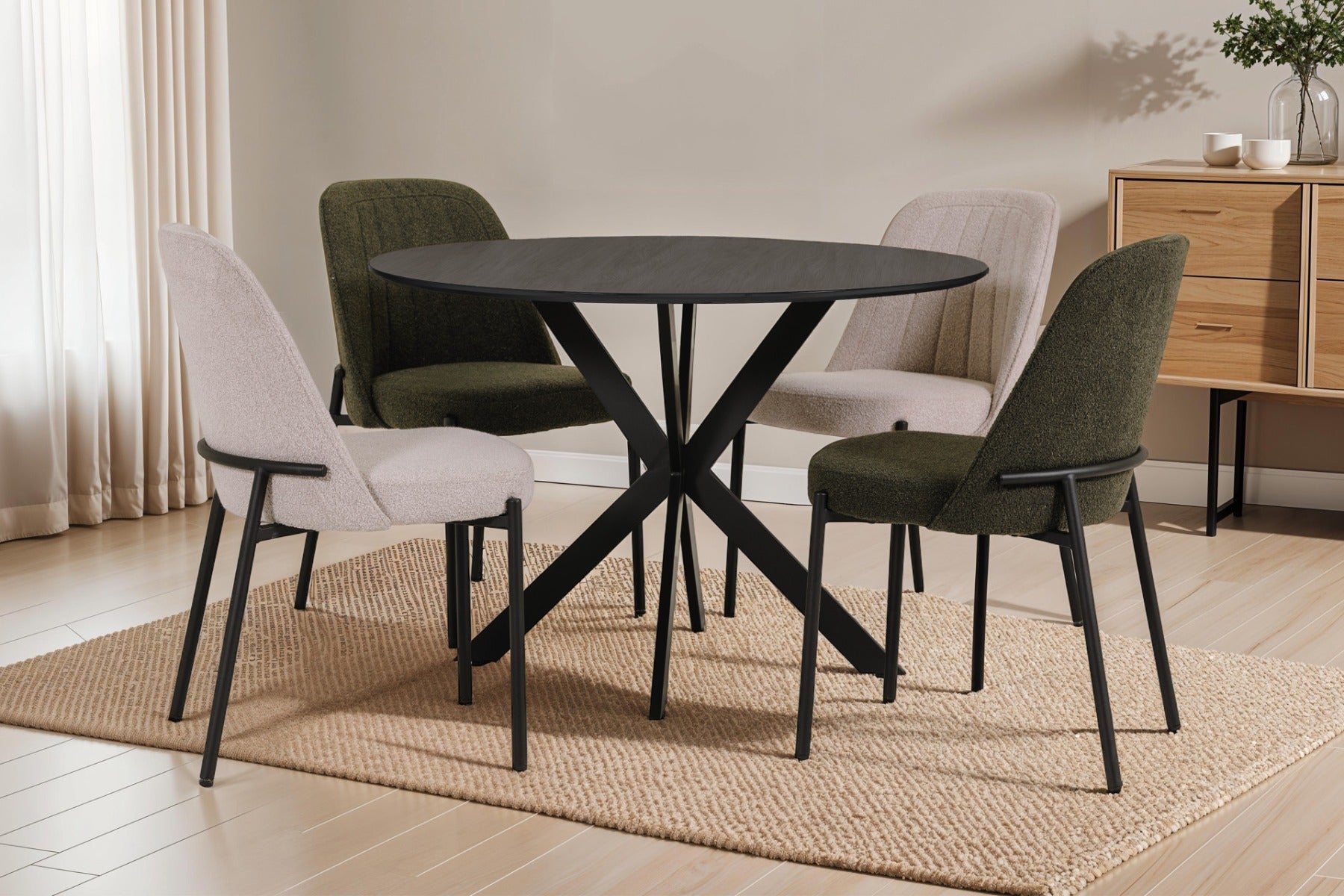 Sadia Round Dining Table – 1100mm in Oak or Smoke Finish with Durable Melamine Top