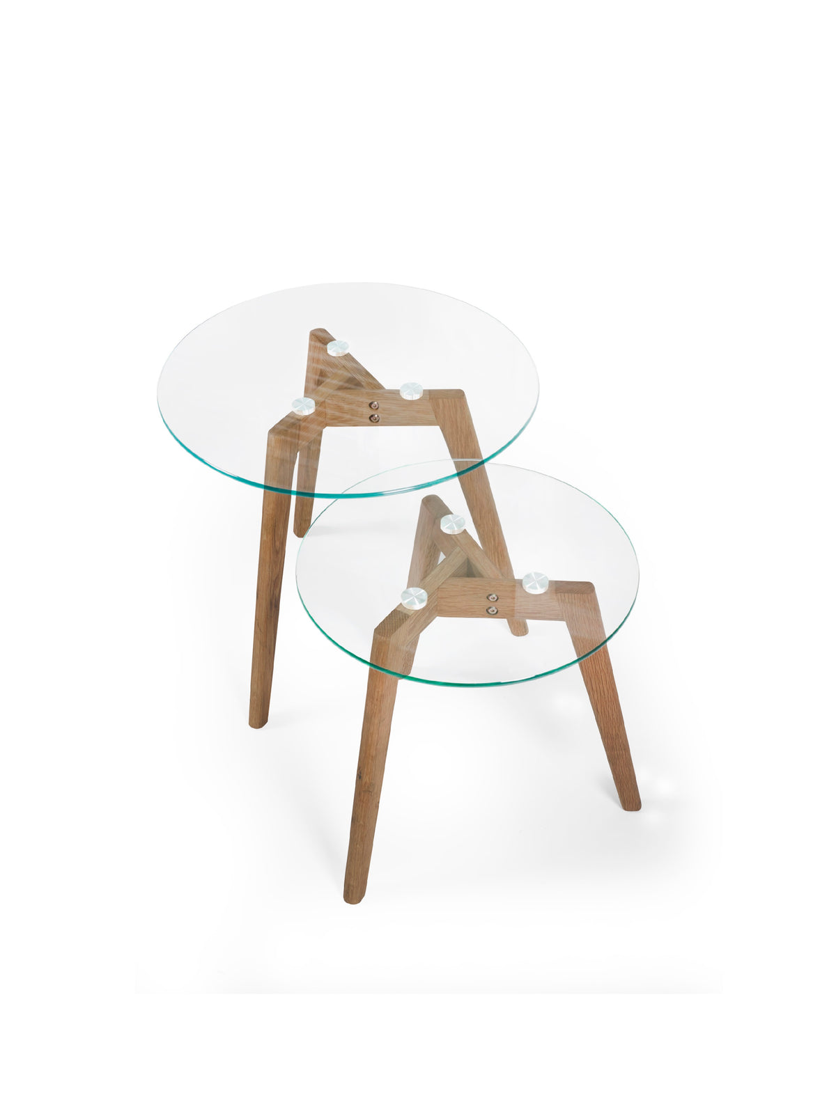 Bryant Nest of 2 Tables – Solid Oak Base with Glass Tops
