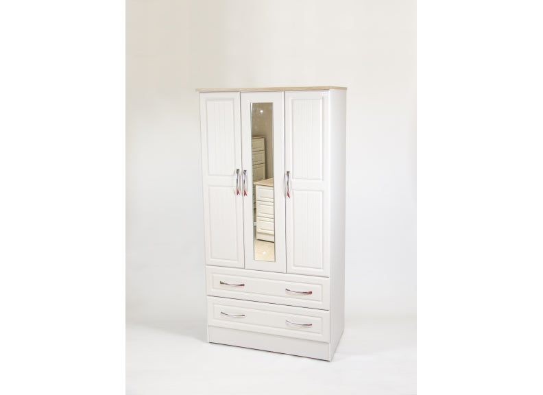 Shannon Grey & Oak Three Door Mirrored Wardrobe