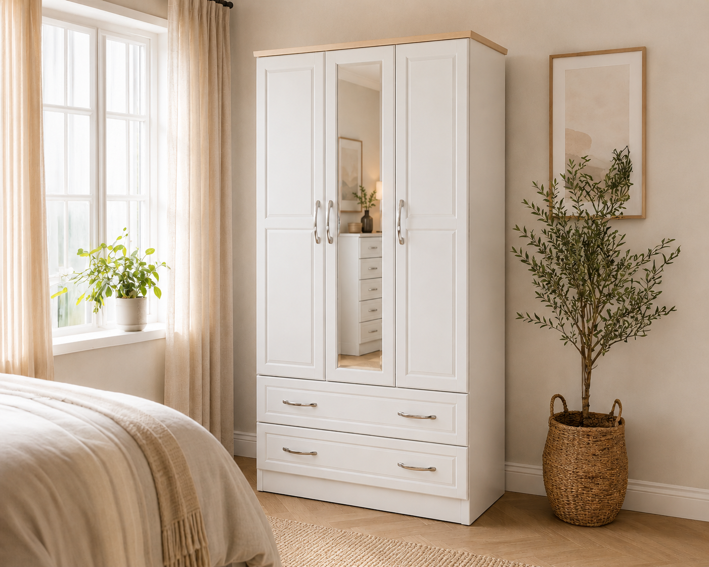 Shannon Grey & Oak Three Door Mirrored Wardrobe