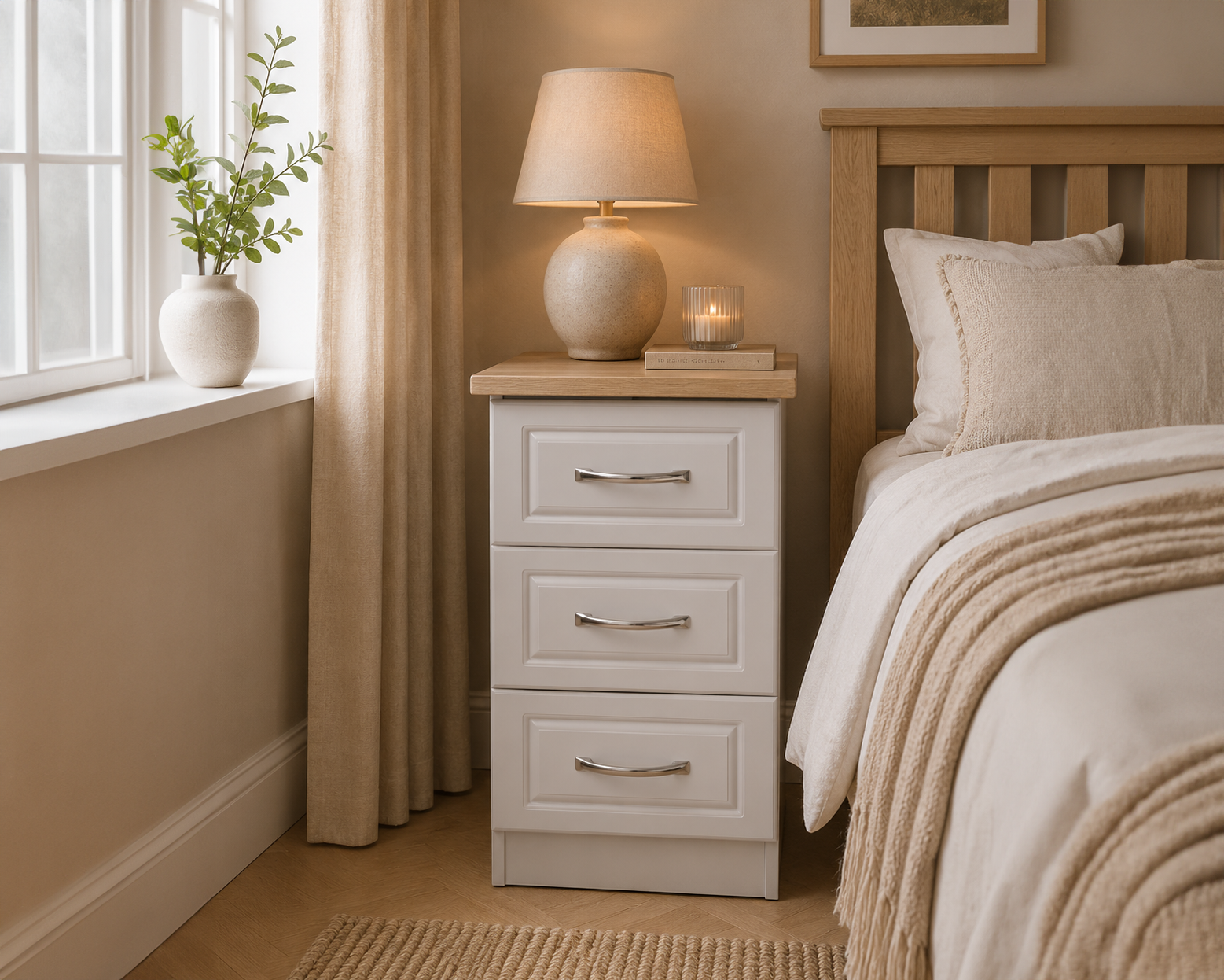 Shannon Grey & Oak 3 Drawer Bedside