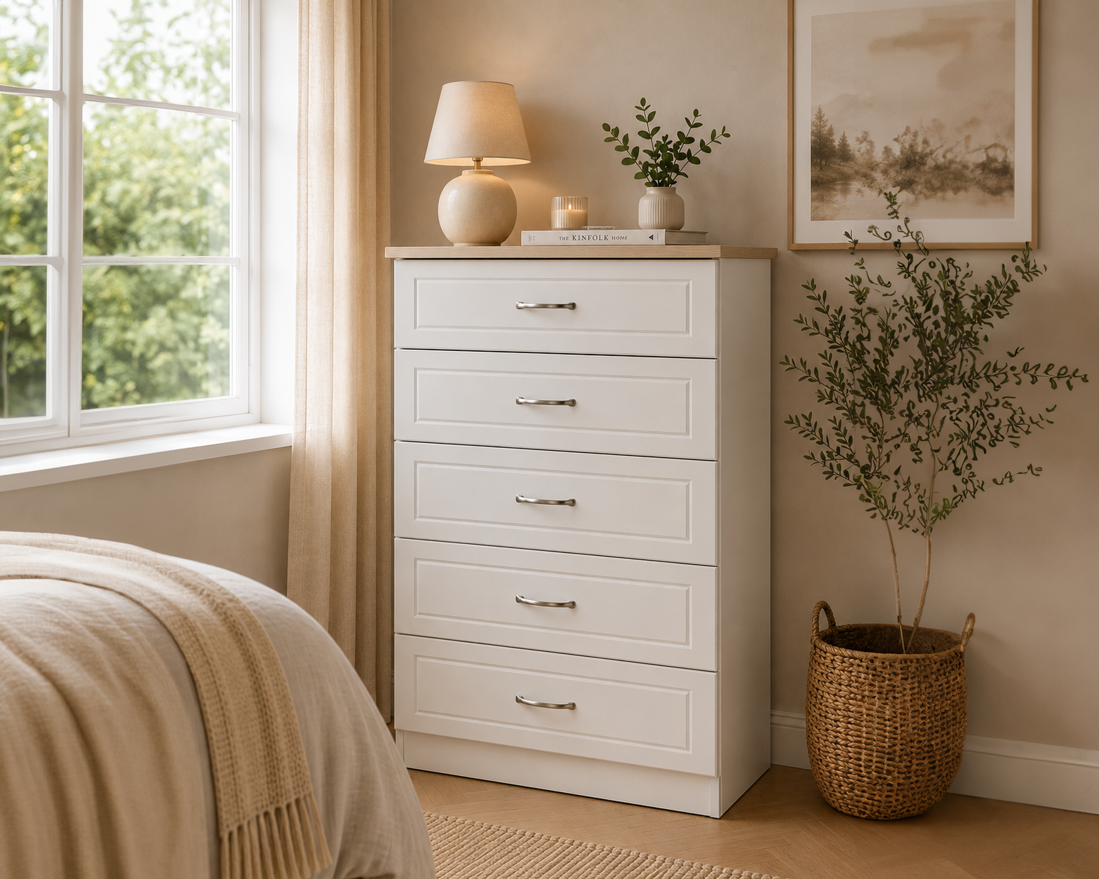Shannon Grey & Oak Five Drawer Tall Chest