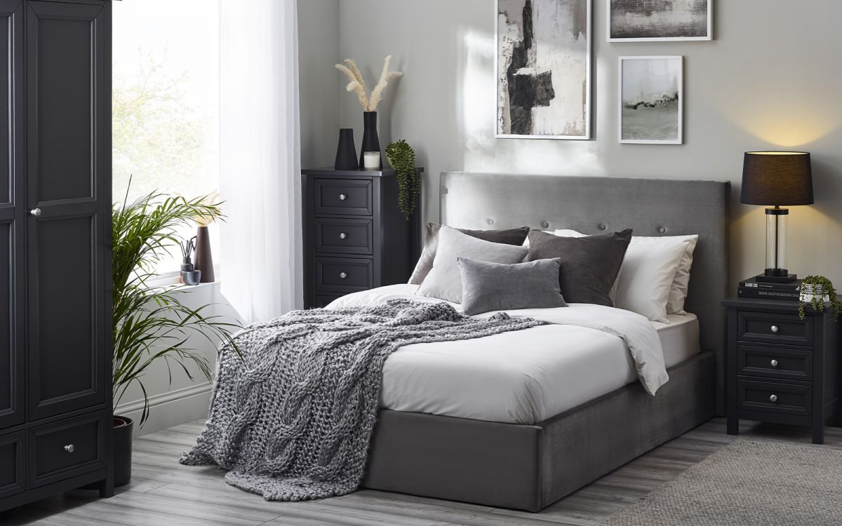 Shoreditch High Headboard Lift-Up Storage Bed 135cm | Luxurious Slate Grey Velvet with Ample Storage