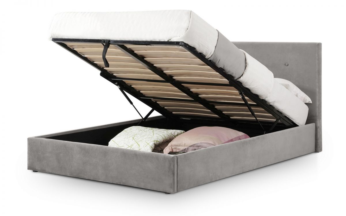 Shoreditch High Headboard Lift-Up Storage Bed 135cm | Luxurious Slate Grey Velvet with Ample Storage