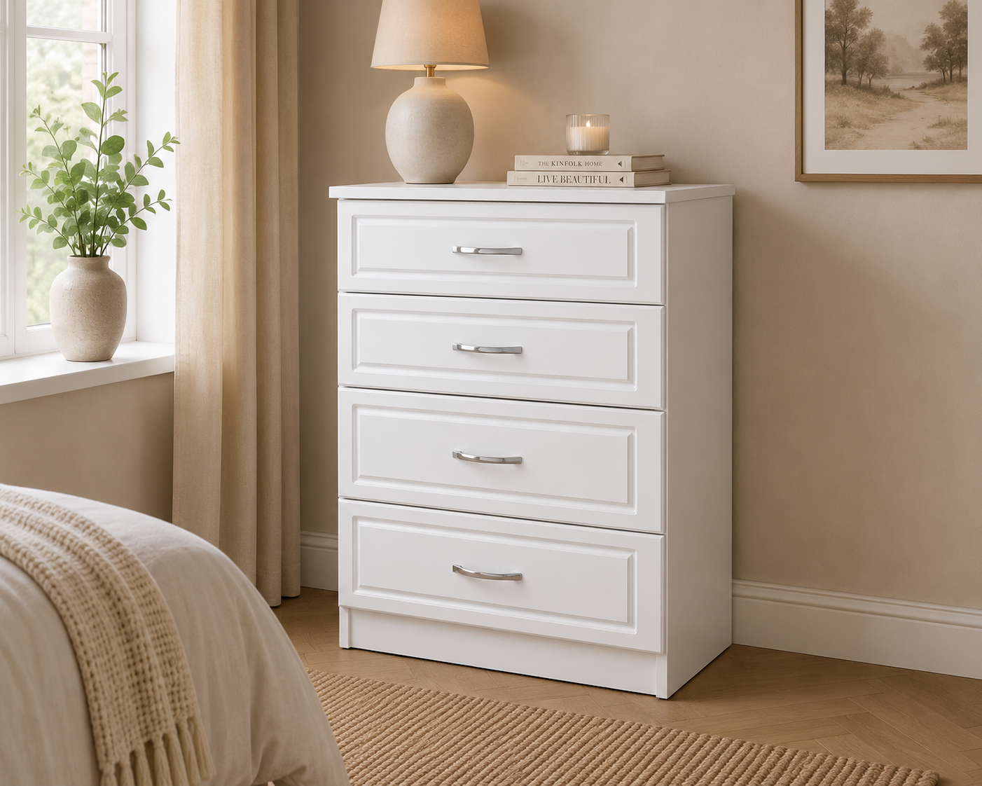 Slaney White Four Drawer Deep Chest