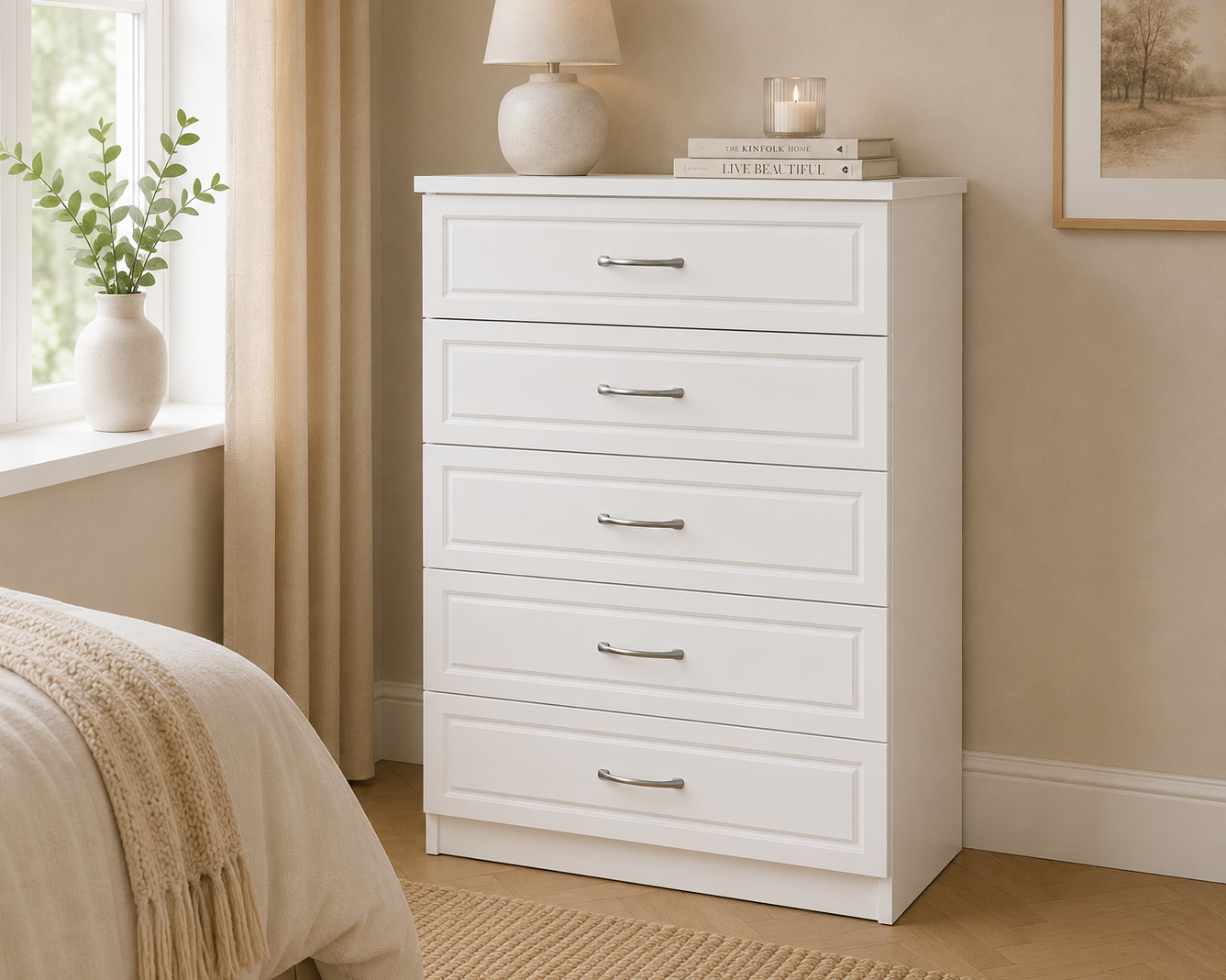 Slaney White Five Drawer Tall Chest