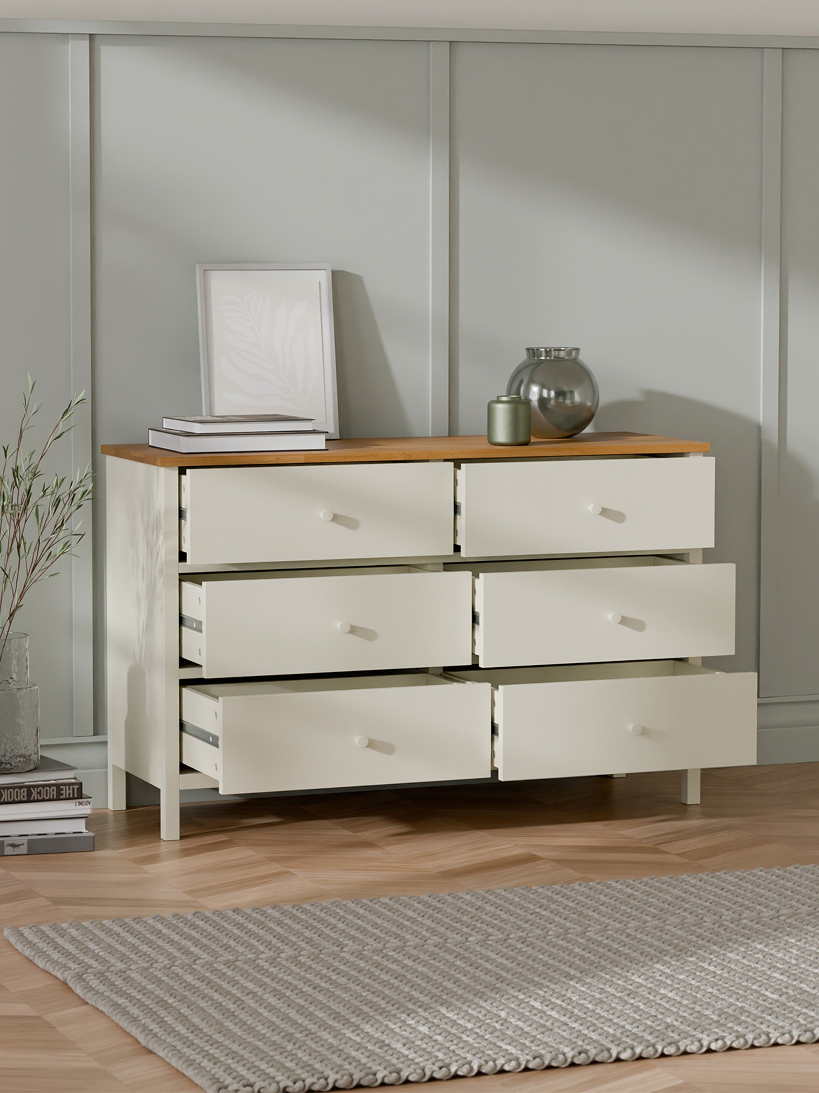 Coxmoor 6 Drawer Chest - Ivory and Oak