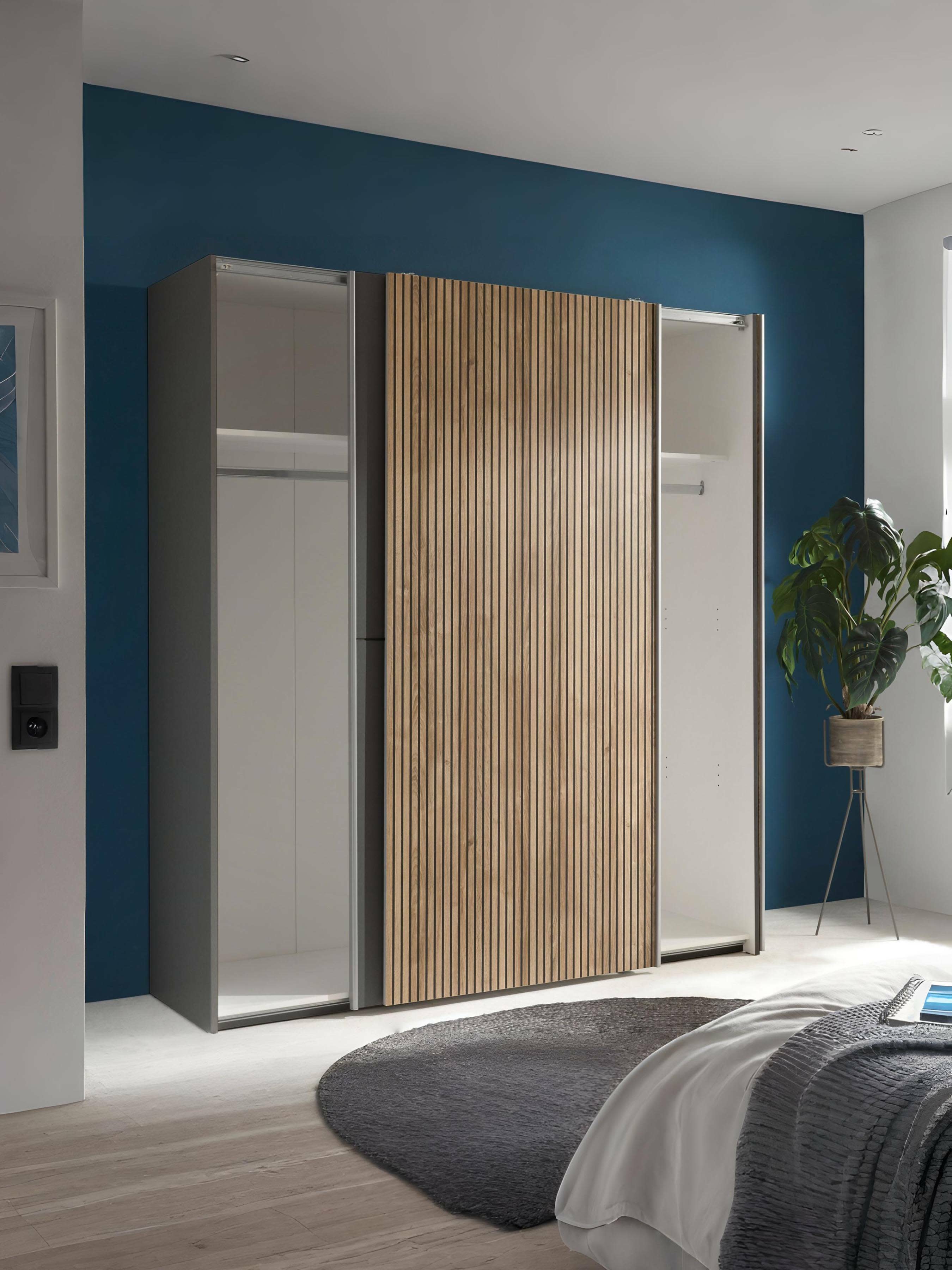 Berno Light Oak and Dark Grey Sliding 2 Door Wardrobe