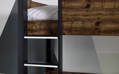 Solomon Bunk Bed - Rustic Wood & Black Finish with Glow-in-the-Dark Steps | Stylish & Safe