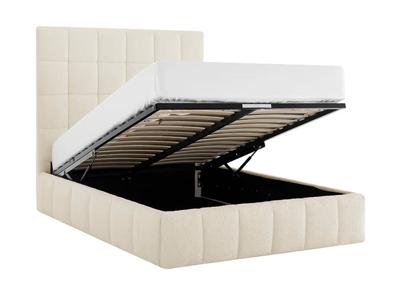 Chambly Ivory Fabric Storage Bed - open - 2
