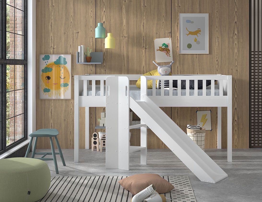 SCOTT Mid Sleeper Bed with Slide H115 cm 90 x 200 cm in White – Space-Saving Fun | Free Nationwide Delivery by Homeline Furniture