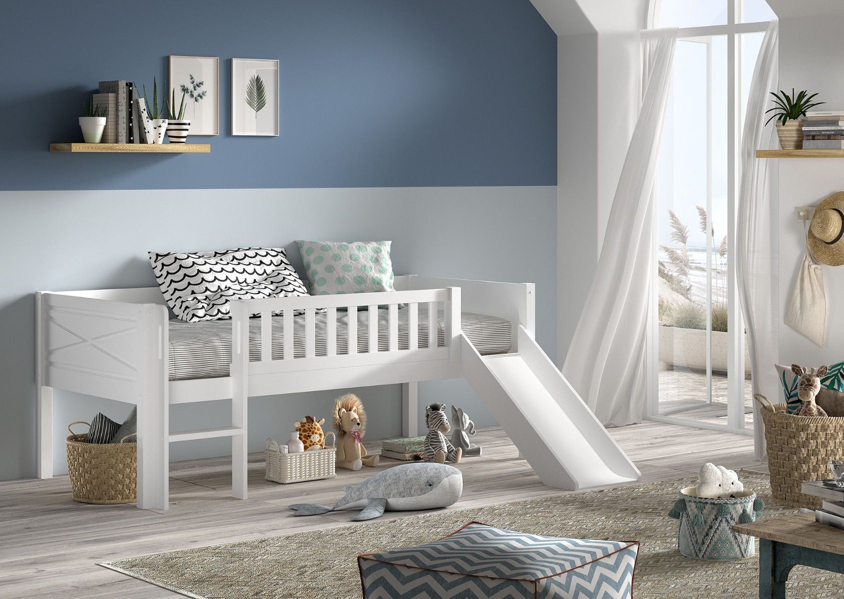 SCOTT Mid Sleeper Bed with Slide 90 x 200 cm in White – Playful and Space-Saving | Free Nationwide Delivery by Homeline Furniture