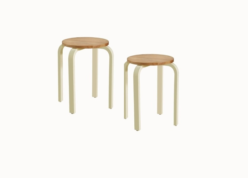 Olive Cream & Oak Stool Set